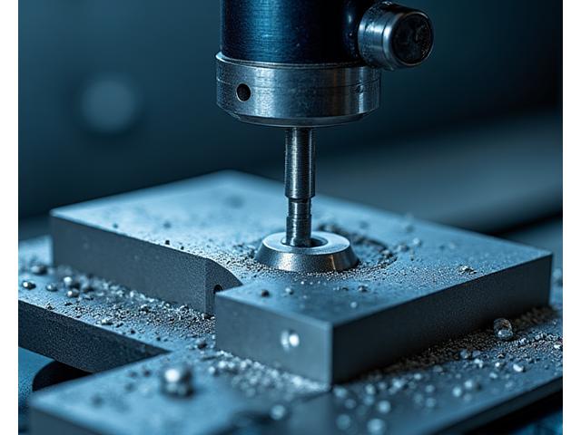 Close-up view of precision machining tools refining a metal fishing reel component, demonstrating manufacturing capabilities